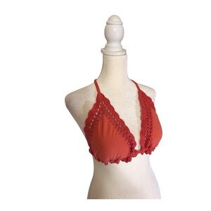 Shade & Shore Women's Crochet Edge Triangle Bikini Top Orange size M (8-10) NWT